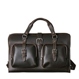 Front view of Saddleback Leather's Deep Pocket Leather Duffle Bag in Dark Brown / Dark Coffee Brown